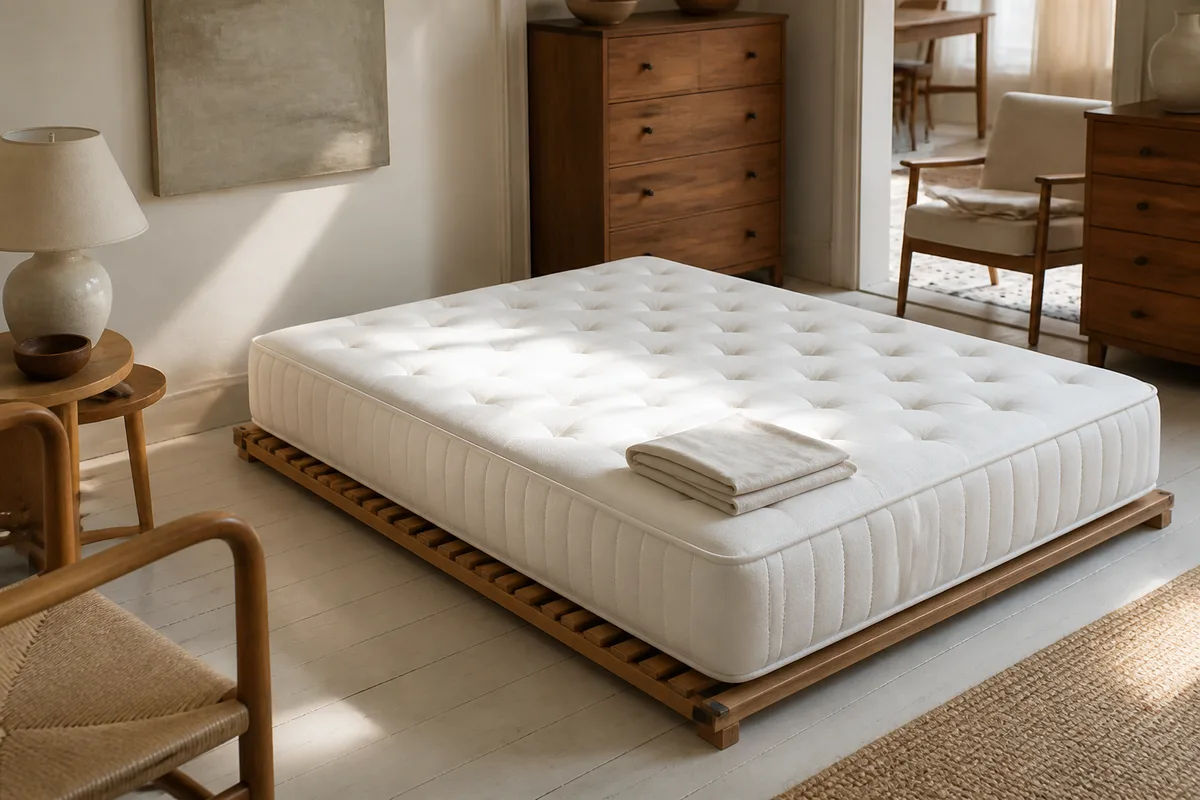 Personne allongée sur le côté, colonne vertébrale alignée sur un matelas adapté